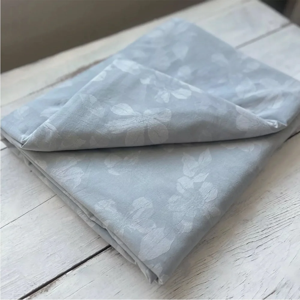 RARE Calvin Klein Damask Floral QUEEN Duvet Cover Light Ocean Blue Gray Jacquard